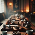 Nostalgic Japanese Tea ceremony performed in traditional room