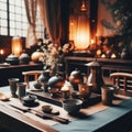 Nostalgic Japanese Tea ceremony performed in traditional room