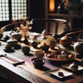 Nostalgic Japanese Tea ceremony performed in traditional room