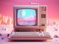 Retro computer with colorful light on it, in tones pink and purple Royalty Free Stock Photo