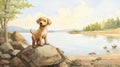 Nostalgic Labrador Retriever Puppy Watercolor Painting On Ontario Shores