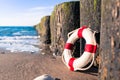 Nostalgic Life Buoy Beach Sea Shore Scene Royalty Free Stock Photo