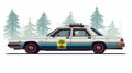 Nostalgic Minimalism: Iconic Police Vehicle In A Forest