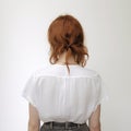 Nostalgic Minimalism Red-haired Woman In White Shirt