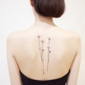 Nostalgic Minimalism: A Woman\'s Back With Three Small Flower Tattoos