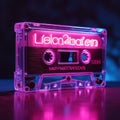 Nostalgic Neon Cassette - Reliving the 90s Music Experience Royalty Free Stock Photo