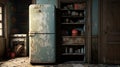 Nostalgic Old Fridge In Unreal Engine 5: A Distressed Iconic Kitchen Royalty Free Stock Photo
