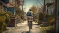 Nostalgic Paper Route: Young Newspaper Delivery Boy on Bicycle in Suburbia