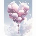 Nostalgic Pink and White Balloon Heart Flying into Y2K Sky - AI Generative Valentine, Birthday card