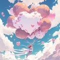 Nostalgic Pink and White Balloon Heart Flying into Y2K Sky - AI Generative Valentine, Birthday card