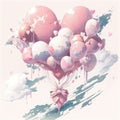 Nostalgic Pink and White Balloon Heart Flying into Y2K Sky - AI Generative Valentine, Birthday card