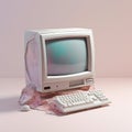 Nostalgic Realism: Pink Computer With Shiny Bumpy Texture