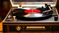 Close-up shot of a vintage vinyl record player with a spinning record Royalty Free Stock Photo