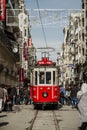 Nostalgic Red Tram in Istiklal Street, Beyoglu Royalty Free Stock Photo