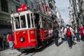 Nostalgic Red Tram in Istiklal Street, Beyoglu Royalty Free Stock Photo