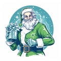 Nostalgic Santa Claus on flat white background with sack of toys over his shoulder. Royalty Free Stock Photo