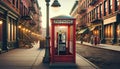 A retro payphone booth in a nostalgic urban setting Royalty Free Stock Photo