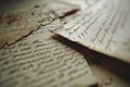 Old letters on the wooden table. Vintage style. Selective focus.