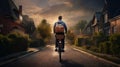 Nostalgic Scenes: Newspaper Delivery Boy Pedaling Through Quiet Suburban Streets