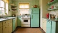 Nostalgic 1950sstyle retro kitchen featuring antique appliances and vintage decor Royalty Free Stock Photo