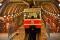 A nostalgic tram in the tunnel at the Karakoy starting station in Istanbul.