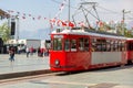 Nostalgic tram used in Antalya Turkey. Red Tram