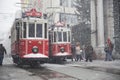 Nostalgic Trams at Snowy Day