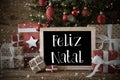 Nostalgic Tree, Snowflakes, Feliz Natal Means Merry Christmas Royalty Free Stock Photo