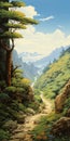 Nostalgic Valley View With Peculiar Buckeye: A Miyazaki Hayao Inspired Adventure