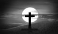 Nostalgic View of Cross Symbol or Christianity Sign Silhouette. Dramatic Scene. Christian religion, Resurrection and Salvation