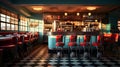 Nostalgic Vintage Image of 1950s Diner with Neon Lights and Polished Chrome. Generative Ai