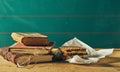 Nostalgic vintage still life of school lunch break