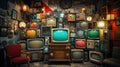 Nostalgic Vintage Television Shop Abounding with Old Televisions Royalty Free Stock Photo