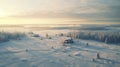 Nostalgic Winter Landscape: Aerial View Of Rural Life In Golden Light