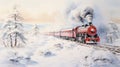 Nostalgic Winter Train Watercolor Painting In Japan
