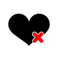 Not allow love here icon. don`t love here symbol