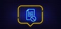 Not allowed document line icon. No file sign. Neon light speech bubble. Vector