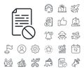 Not allowed document line icon. No file sign. Salaryman, gender equality and alert bell. Vector