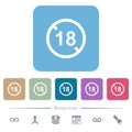Not allowed under 18 flat icons on color rounded square backgrounds Royalty Free Stock Photo