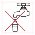 Not drinkable water, prohibition sign. Do not drink water, sign. Tap icon. Faucet forbidden icon. Thin line symbol. Vector Royalty Free Stock Photo