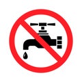 Not drinkable water, prohibition sign. Do not drink water, sign. Tap icon. Faucet forbidden icon. Glyph symbol. Vector