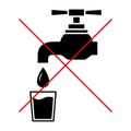 Not drinkable water, prohibition sign. Do not drink water, sign. Tap icon. Faucet forbidden icon. Glyph symbol. Vector