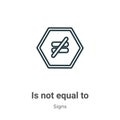 Is not equal to outline vector icon. Thin line black is not equal to icon, flat vector simple element illustration from editable Royalty Free Stock Photo