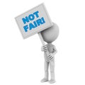 Not fair word banner held up by little 3d man Royalty Free Stock Photo