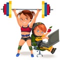 Not female professions, Strong muscular woman Weightlifting in sprt sports suit bikini and bra lifting barbell, a strong