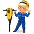 Not female professions, Strong woman builder in uniform with drill screwdriver in his arms , hard working girl