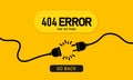 Not found page banner. Error 404. Template with electrical plug and socket. Vector on isolated background. EPS 10