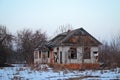 Not residential half-ruined wooden house on the outskirts of the village