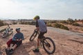 Not just a hobby, its a lifestyle. Full length shot of two athletic men taking a break while mountain biking through the Royalty Free Stock Photo