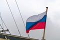 Russia, St. Petersburg, January 2021. Russian Flag On The Bow Of A Vintage Ship.